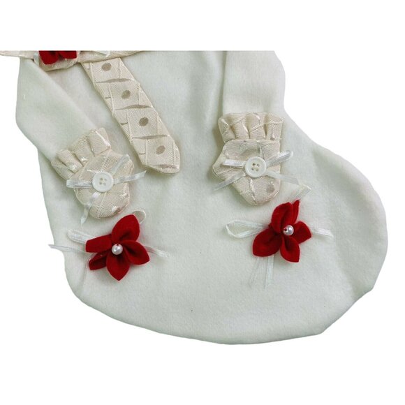 Christmas Stocking Snowman 3D Embellishments Buttons Poinsettia Embroidery 16" - Picture 7 of 8